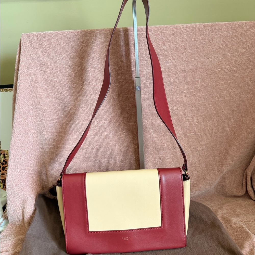 CELINE Frame Shoulder Bag Medium Ivory/Red Leather